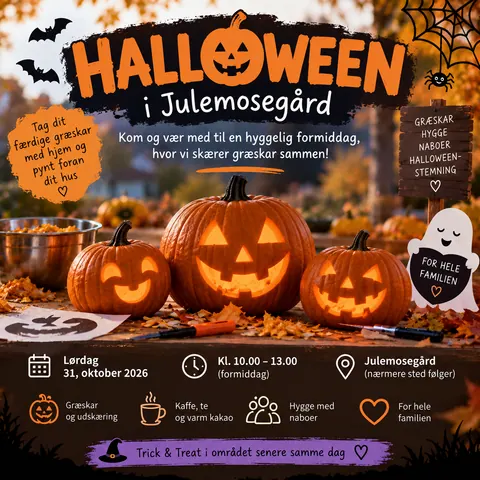 Lysende græskar til Halloween i Julemosegård